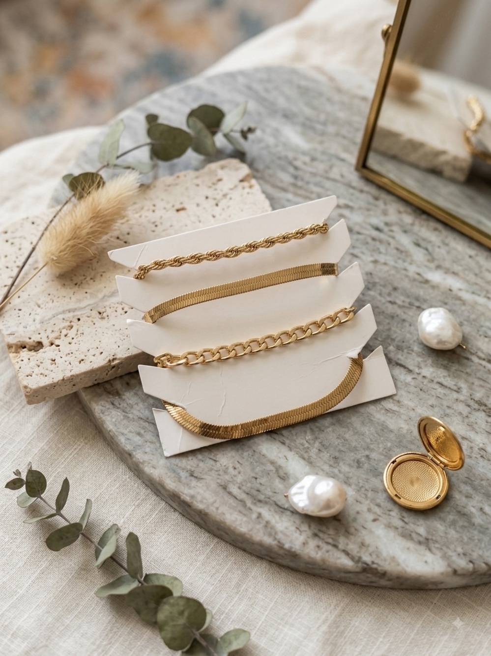 Gold Tone Chain Bracelet Set - Elegant Women’s Fashion Jewelry